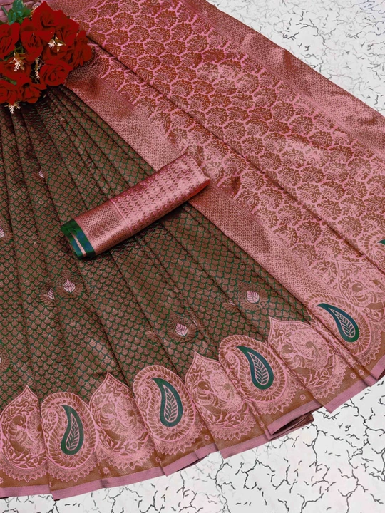 Rich pallu with allover Golden zari weaving design saree uploaded by DHANANJAY CREATIONS on 7/15/2023