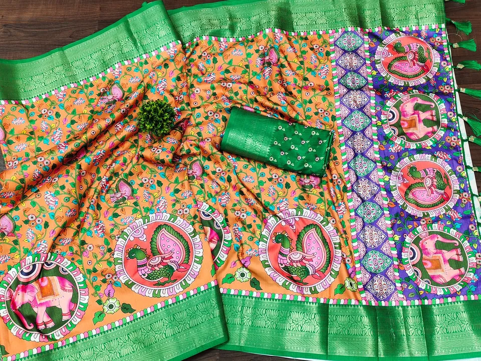 Exquisite Kalamkari Silk Saree with Zari Weaving Border Desing Saree uploaded by DHANANJAY CREATIONS on 7/15/2023