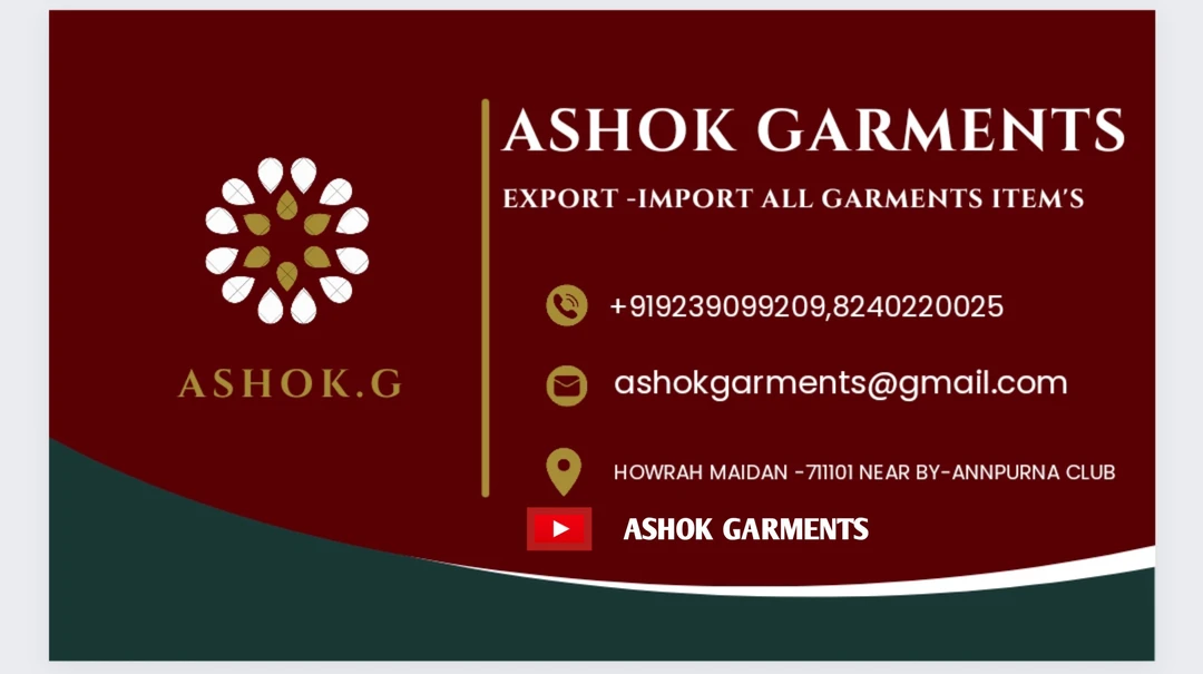 Visiting card store images of Ashok Garments