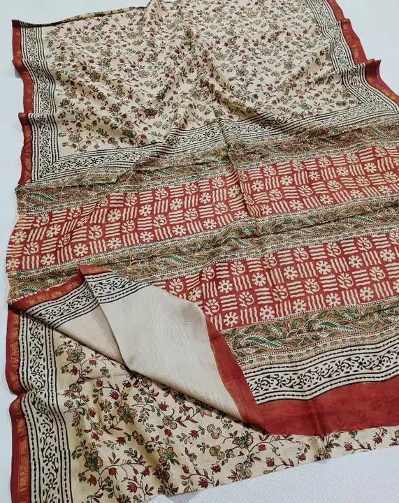 handblock fancy kalamkari print half silk half cotton chanderi saree uploaded by Chanderi ethnic world on 7/16/2023