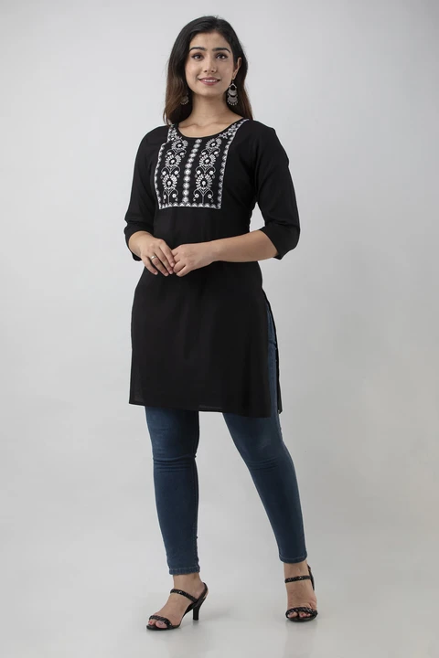 Women's Embroidered Black Short Kurti For Jeans uploaded by Sapna Fashion on 7/16/2023