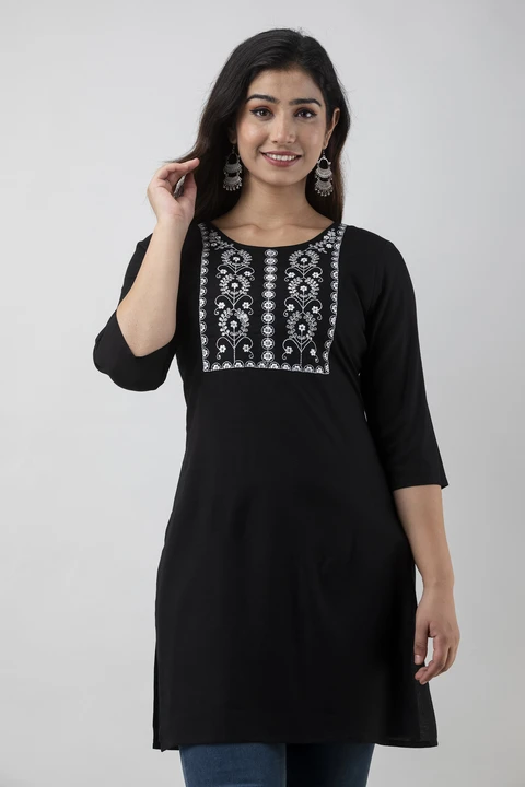 Women's Embroidered Black Short Kurti For Jeans uploaded by business on 7/16/2023