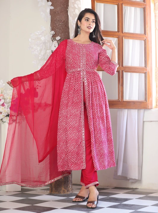 Front cut kurti with pant and dupatta uploaded by Mahadev cloth store on 7/16/2023