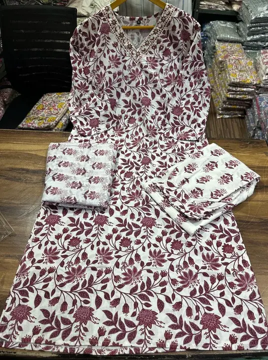 Hand block print 3 pc jaipuri kurti suit set with dupatta  uploaded by The Cozy Creations  on 7/16/2023