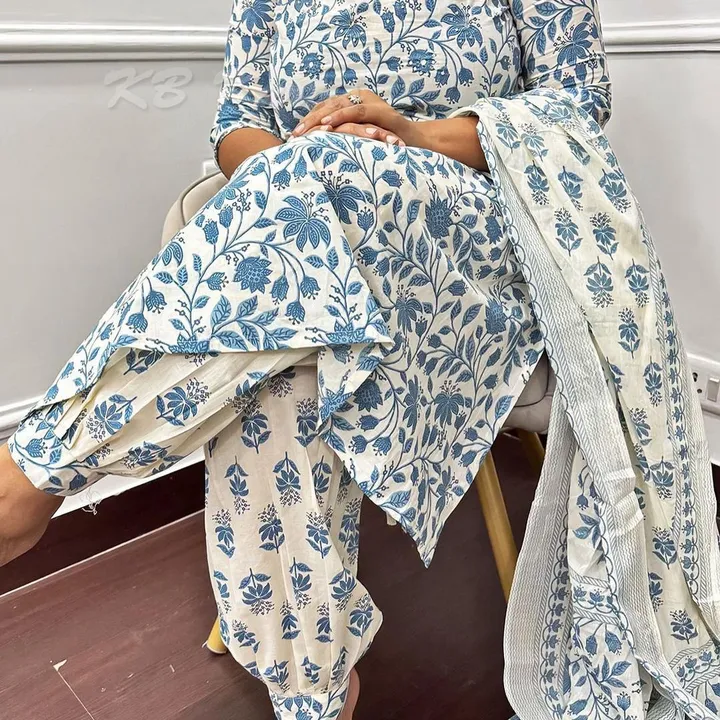 Block Print Cotton kurta pant set with dupatta  uploaded by The Cozy Creations  on 7/16/2023
