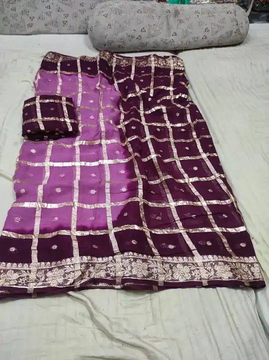 Super new design launch👉👉pure geogret checks zari fabric👉contrash blouse👉👉jaipuri hand two die  uploaded by All in one collection on 7/16/2023