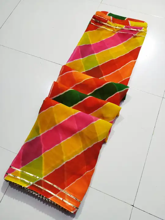 🥳 60 gram lahriya  Fabric Saree 🥻
FANCY GOTA Line WORK
💃🏻 Summer Special Cool 😎 Colour Matching uploaded by Gotapatti manufacturer on 7/17/2023