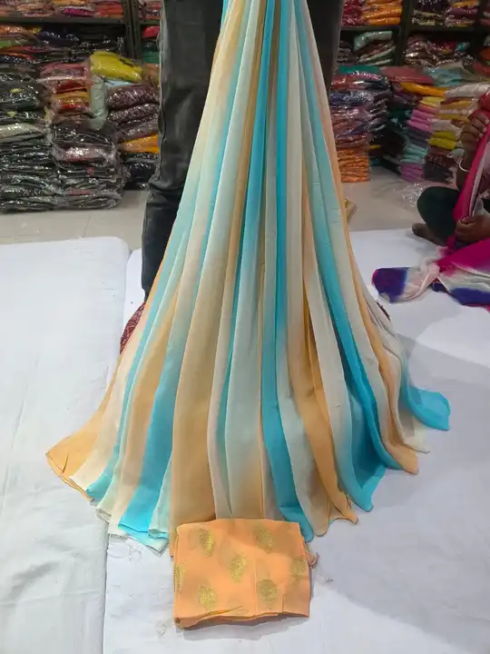Today sale price 🙏🏻
Pure daimod chiffon Fabric
 Saree
🥻 Multi colour lahariya saree
 Independence uploaded by Gotapatti manufacturer on 7/18/2023