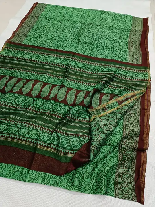 Handblock fancy mix print chanderi saree uploaded by Virasat handloom chanderi on 7/18/2023