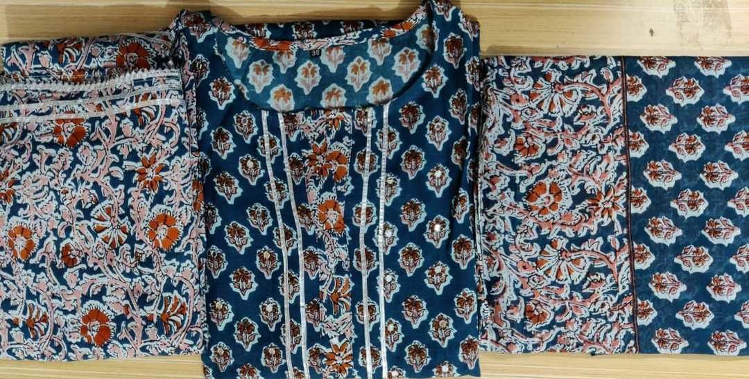Post image Very heavy quality product... rayon flex kurti with gotta work...full flared rayon flex sharara with gotta work...full sized mulmul cotton printed dupatta...38 to 46 sizes...2 colors...