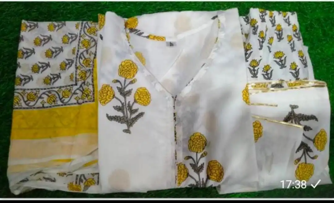 Mugal buta block print fabric women's suit set 3 pcs partywear dress  uploaded by The Cozy Creations  on 7/18/2023