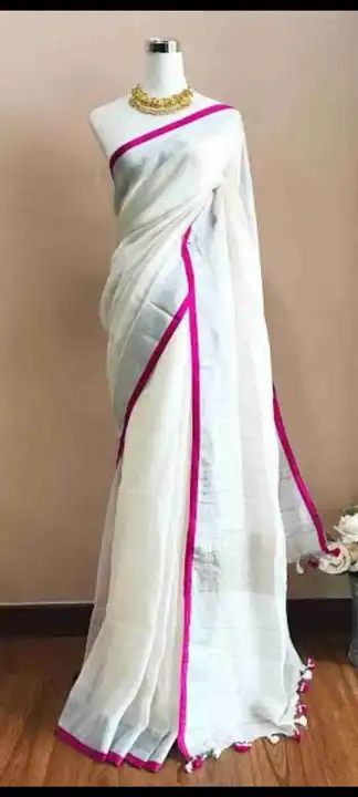 Linen by linen plain saree with bp  uploaded by Santipur saree on 7/18/2023