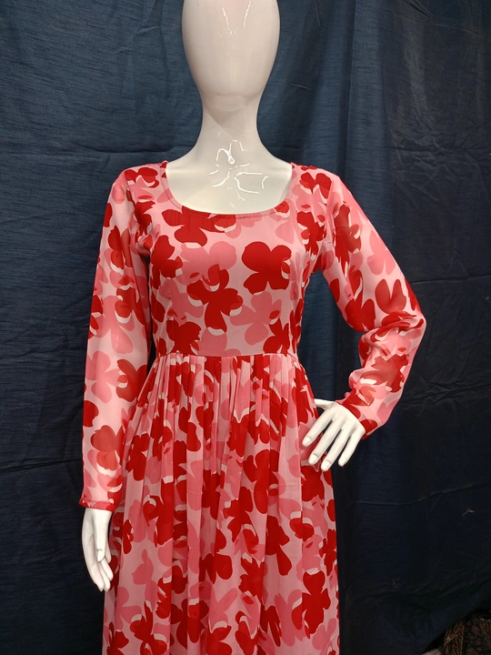 Women's Festival Special Red Flower Design Georgette Gown  uploaded by 1 Place For All Fashion  on 7/18/2023