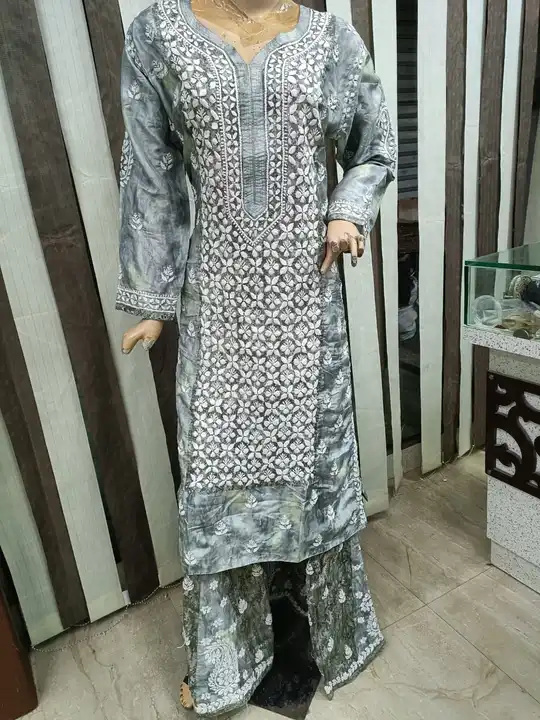 Creap printed suit 2 piece kurti and sarara kali dar uploaded by business on 7/18/2023