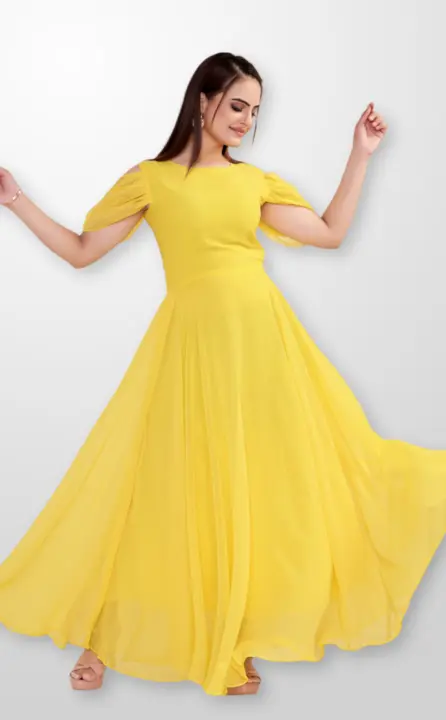 Yellow Georgette Women Gowan uploaded by Gaurikiran fashion on 7/19/2023