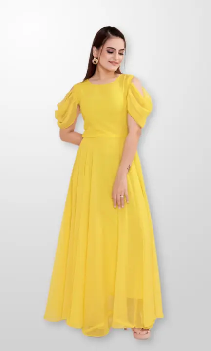 Yellow Georgette Women Gowan uploaded by Gaurikiran fashion on 7/19/2023