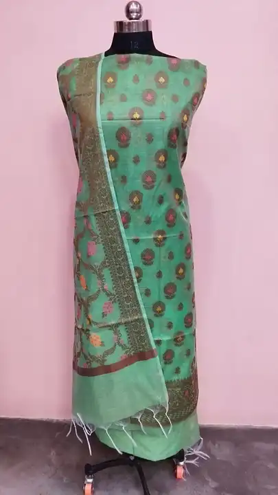 Banarasi Cotton Suit with Dupatta & Pant in Pista Green Colour  uploaded by REGALIA WEAVERS ENTERPRISES on 7/19/2023