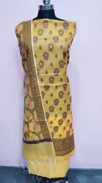 Banarasi Cotton Suit with Dupatta & Pant in Yellow Colour  uploaded by REGALIA WEAVERS ENTERPRISES on 7/19/2023