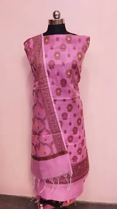 Banarasi Cotton Suit with Dupatta & Pant in Rani Colour  uploaded by REGALIA WEAVERS ENTERPRISES on 7/19/2023