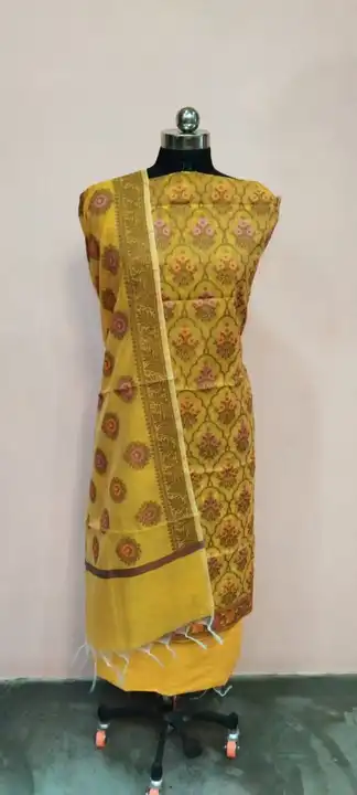 Banarasi Cotton Suit with Dupatta & Pant in Yellow Colour uploaded by REGALIA WEAVERS ENTERPRISES on 7/19/2023