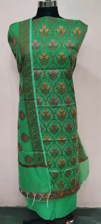 Banarasi Cotton Suit with Dupatta & Pant in Pista Green Colour uploaded by REGALIA WEAVERS ENTERPRISES on 7/19/2023