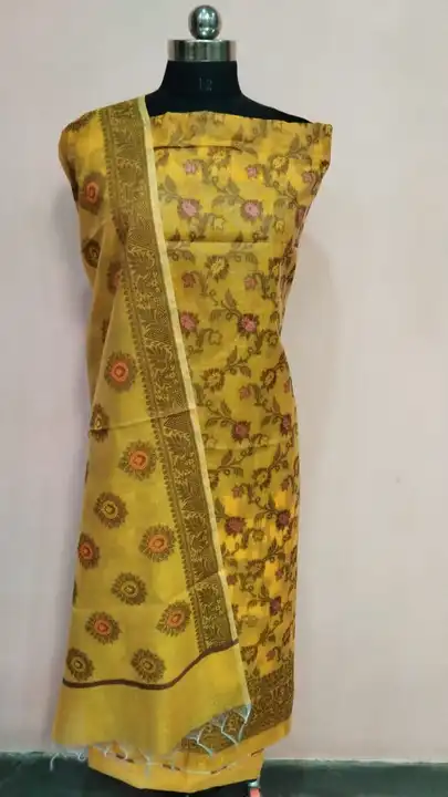Banarasi Cotton Suits with Dupatta & Pant in Yellow Colour uploaded by REGALIA WEAVERS ENTERPRISES on 7/19/2023