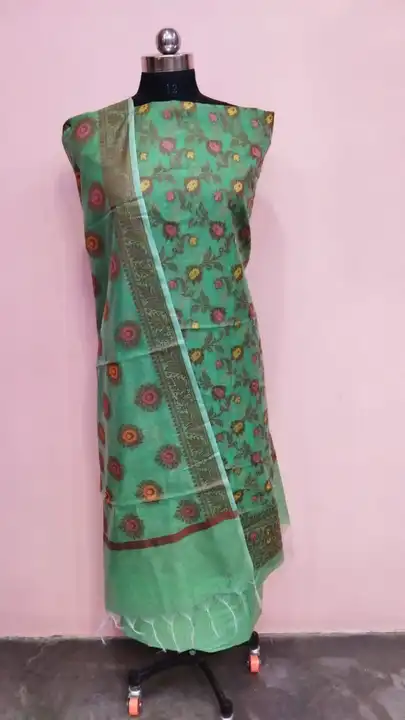 Banarasi Cotton Suits with Dupatta & Pant in Pista Green Colour  uploaded by REGALIA WEAVERS ENTERPRISES on 7/19/2023