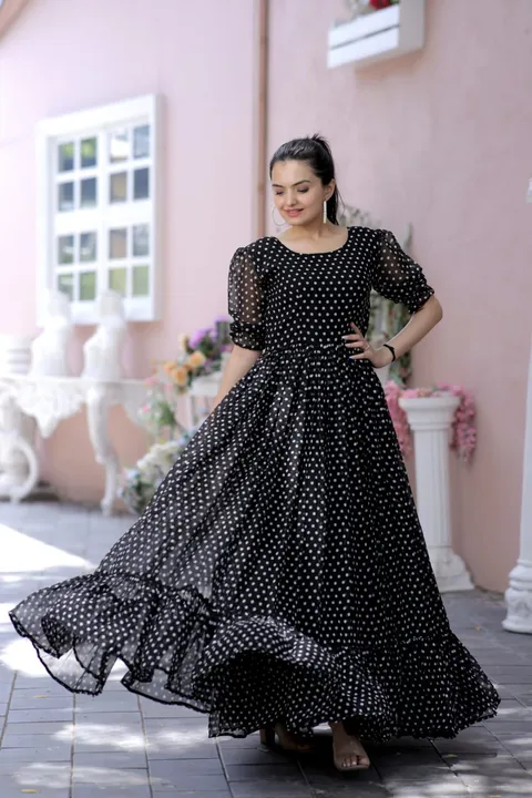 Premium Readymade Faux Georgette Dot Print Designer Gown Collections uploaded by Rang Bhoomi on 7/19/2023