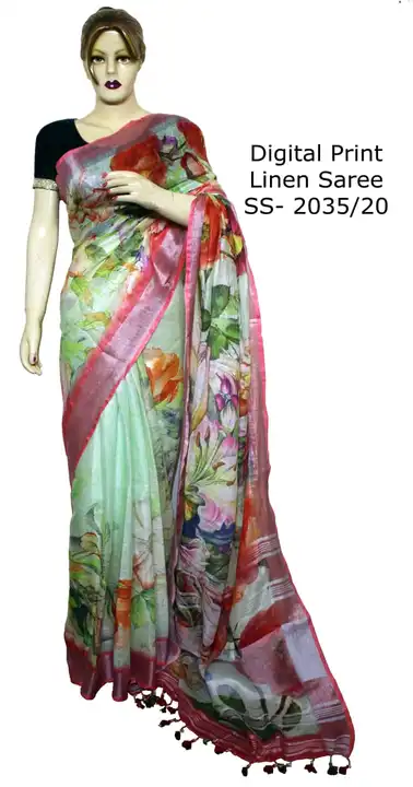 Pure linen saree with digital printed  uploaded by Weavers gallery on 7/19/2023