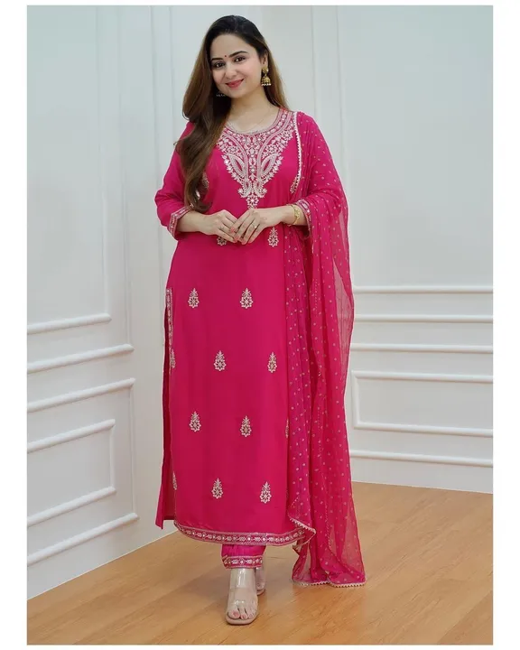 Pink colour embroidery solid colour women's kurti set  uploaded by The Cozy Creations  on 7/20/2023