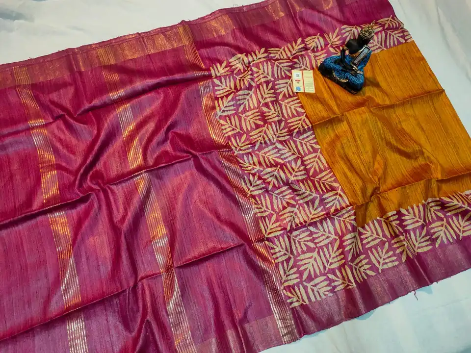 🌿 pure tassar ghicha Saree  🌿 design hand block print  🌿 handloom weving uploaded by Linen Saree Hub on 7/20/2023
