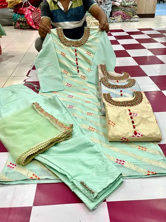 Heavy chanderi silk kurti with pant and dupatta  uploaded by business on 7/20/2023
