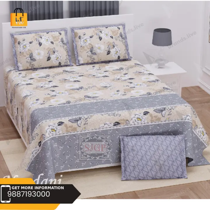 King size 108*108 In Double Bedsheet with two pillow cover  uploaded by Hometrade India on 7/20/2023