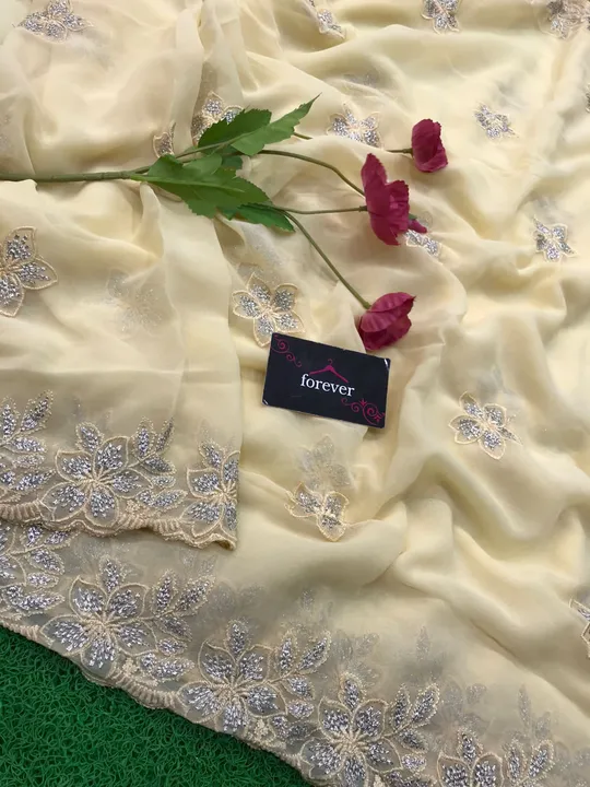 Pure Georgette embroidery sarees uploaded by Suyukti fab on 7/20/2023