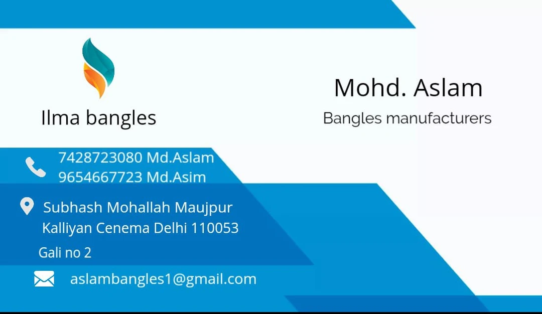 Visiting card store images of Ilma bangles manufacturer