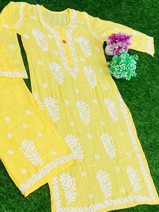 Modal Chikan Handwork Kurti with plazo  uploaded by business on 7/20/2023