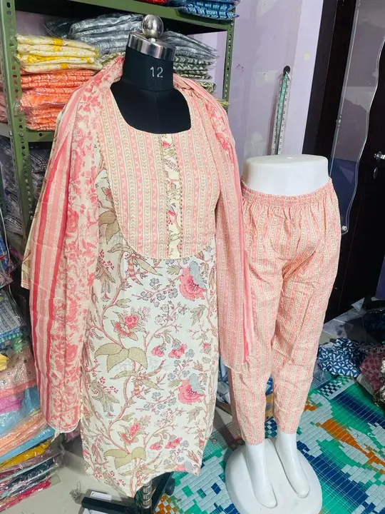 Jaipuri cotton kurti pant with dupatta  uploaded by business on 7/20/2023