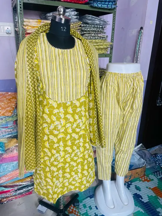 Jaipuri cotton kurti pant with dupatta  uploaded by Kabir Fashion World on 7/20/2023