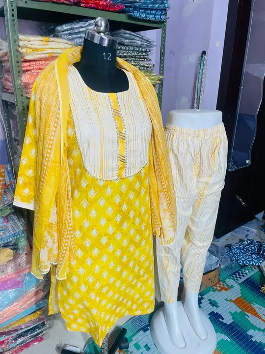 Jaipuri cotton kurti pant with dupatta  uploaded by Kabir Fashion World on 7/20/2023