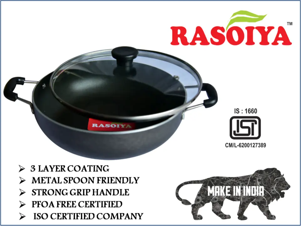 Rasoiy induction base Glass lid 240 mm Non stick kadai uploaded by business on 7/20/2023