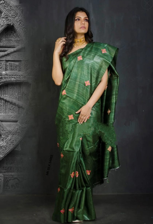 Handloom pure tussar giccha embroidery silk saree  uploaded by Vina Handloom on 7/21/2023