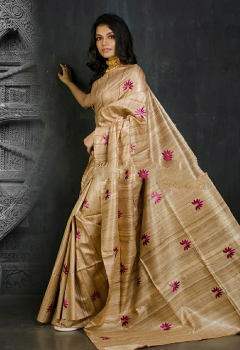 Handloom pure tussar giccha embroidery silk saree  uploaded by business on 7/21/2023