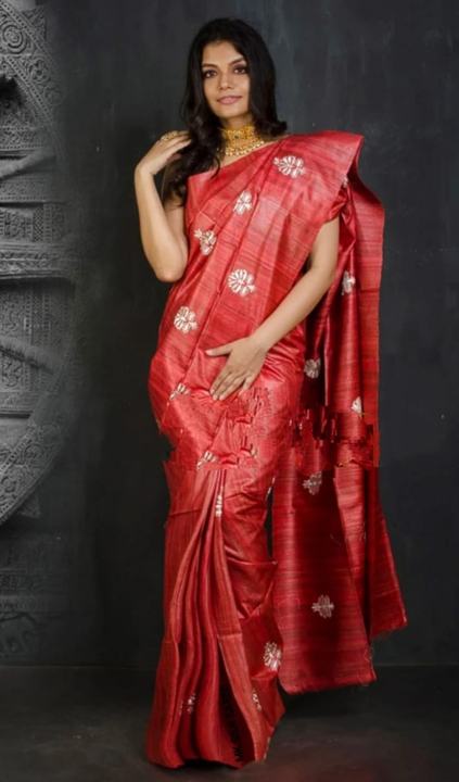 Handloom pure tussar giccha embroidery silk saree  uploaded by Vina Handloom on 7/21/2023
