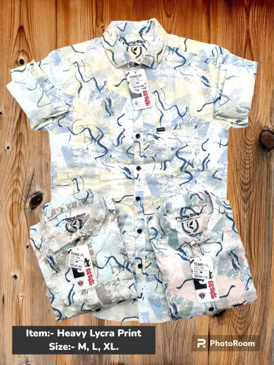 Fabric Lycra Item Print & Checks shirts size m, l, xl.  uploaded by JAIKISHAN CREATION on 7/21/2023