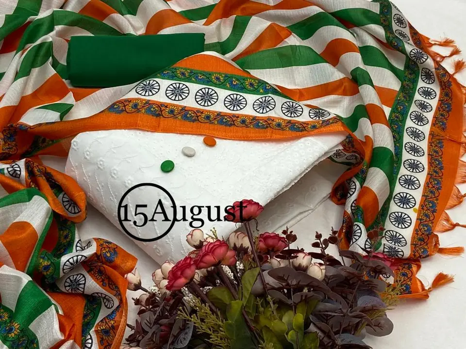 _*🇮🇳Special Independence day 🇮🇳*_
 *Rs 650* *+shipping**
Top Chicken Cotton work with 3 Flag mat uploaded by Aanvi fab on 7/21/2023