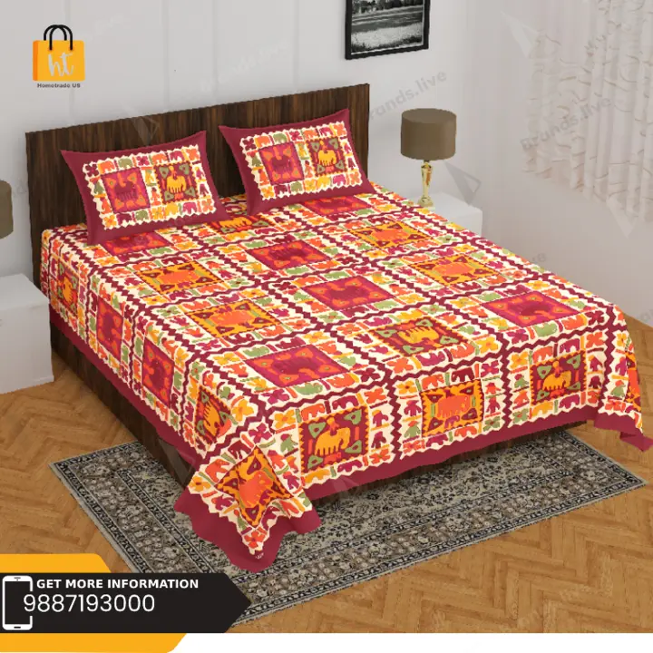 Bedsheet Adda Pure Cotton Jaipur Printed Double Bedsheet with two pillow covers uploaded by business on 7/21/2023