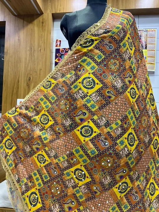 🌹 Pakistan duppta
Fabric - havy quality chinnon
Size- 2.40m ,pnna 44
Work- 1000+ real kach mirror w uploaded by Garment gallery Surat  on 7/21/2023
