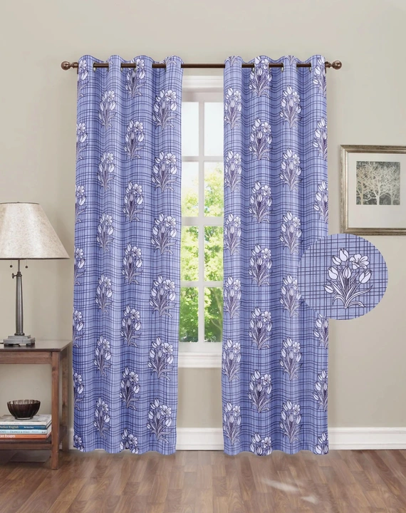 Floral printed 7 feet Door curtains on checks background set of 1 uploaded by Home max india on 7/21/2023