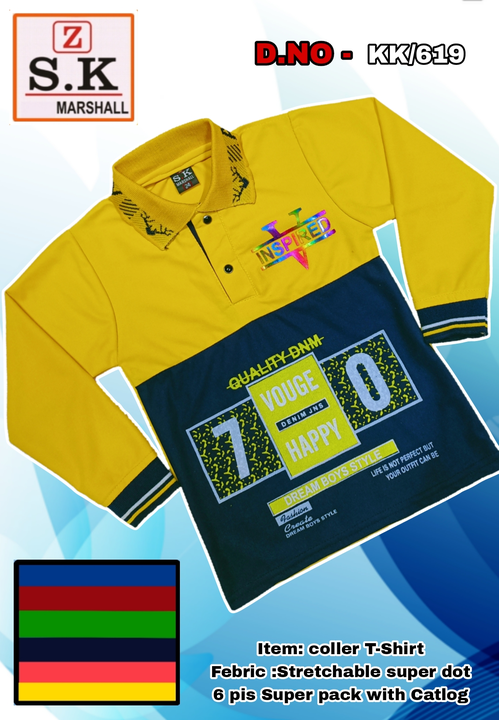 Febric :Dana Kulti /Medi
Item :Kolorwala T-Shirt
Full Sleeve 
Standard Size 
20/24 = Rs 
26/30 = Rs  uploaded by MG. MARSHALL GOLD on 7/21/2023