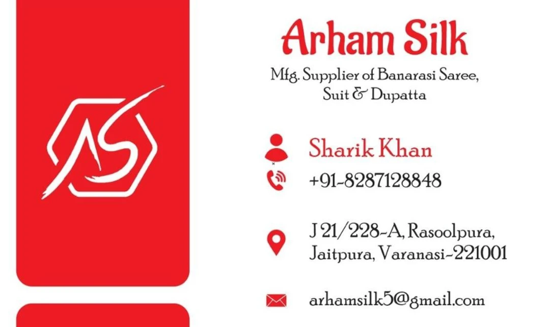 Visiting card store images of Arham Silk